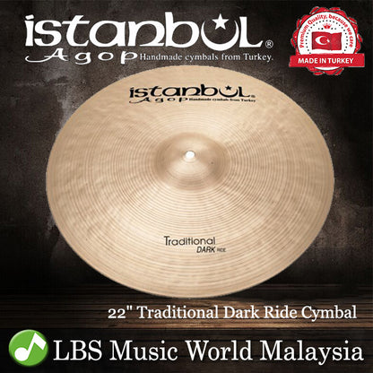 Istanbul Agop Cymbals 22" Traditional Dark Ride Cymbal - Made in Turkey (DR22 DR 22)