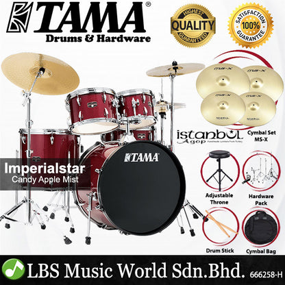 Tama Imperialstar IE52KH6W 5 Piece Drum Set with Istanbul Agop MS-X Cymbal Set - 22 Inch Bass Drum (Imperial Star)