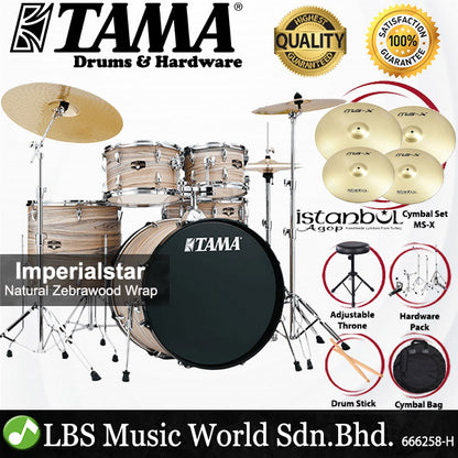Tama Imperialstar IE52KH6W 5 Piece Drum Set with Istanbul Agop MS-X Cymbal Set - 22 Inch Bass Drum (Imperial Star)