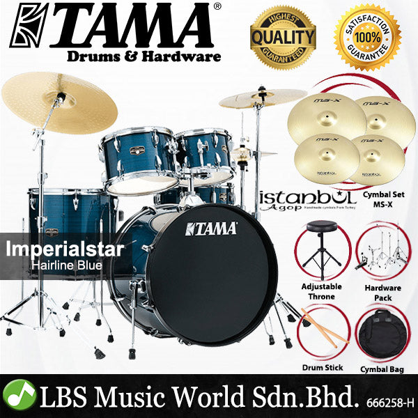 Tama Imperialstar IE52KH6W 5 Piece Drum Set with Istanbul Agop MS-X Cymbal Set - 22 Inch Bass Drum (Imperial Star)