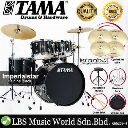 Tama Imperialstar IE52KH6W 5 Piece Drum Set with Istanbul Agop MS-X Cymbal Set - 22 Inch Bass Drum (Imperial Star)