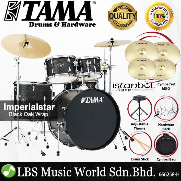 Tama Imperialstar IE52KH6W 5 Piece Drum Set with Istanbul Agop MS-X Cymbal Set - 22 Inch Bass Drum (Imperial Star)