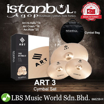 Istanbul Agop Cymbals ART 3 Piece Set 14" Hi-Hats 16" Crash 20" Ride Set With Bag (IART3)