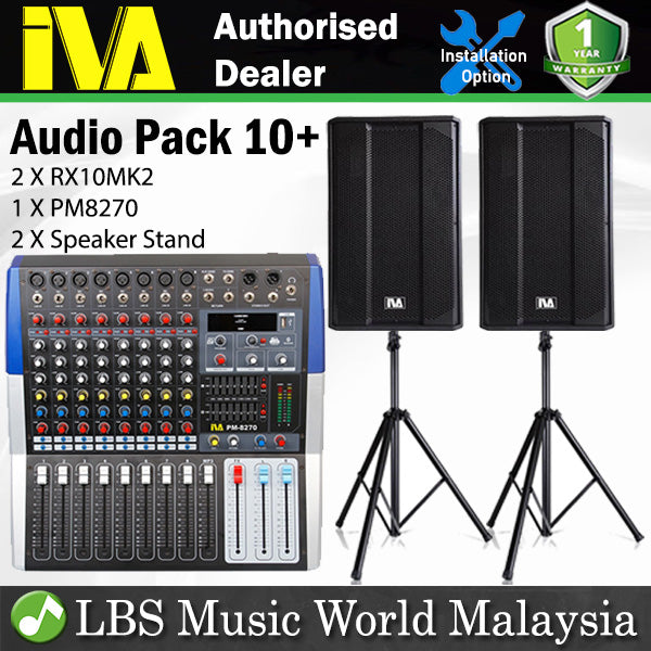 IVA Audio Pack Professional PA System Package rX-10MK2 rX-12MK2  rX-15MK2 with PM8270 Powered Mixer (10+ 12+ 15+)
