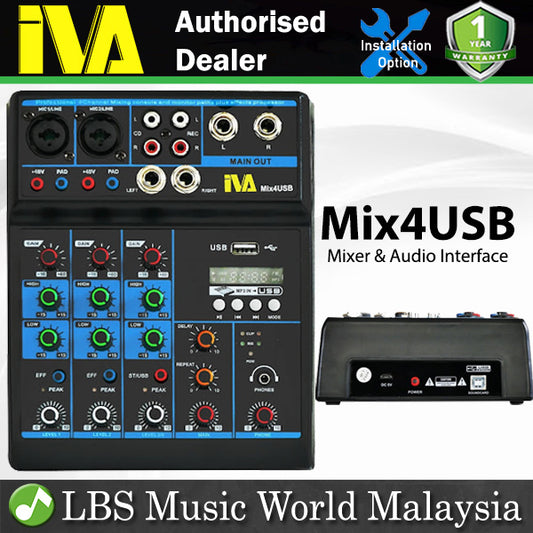 IVA Mix4USB 4 Channel Analog Mixer With USB Audio Interface and FX (Mix4 USB)