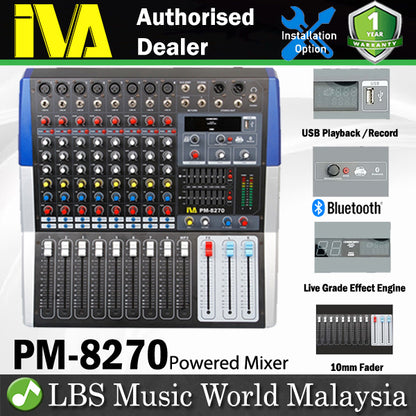 IVA PM-8270 2 X 270 Watt 8 Channel RMS Powered Mixer with USB, Bluetooth and Effect (PM8270)
