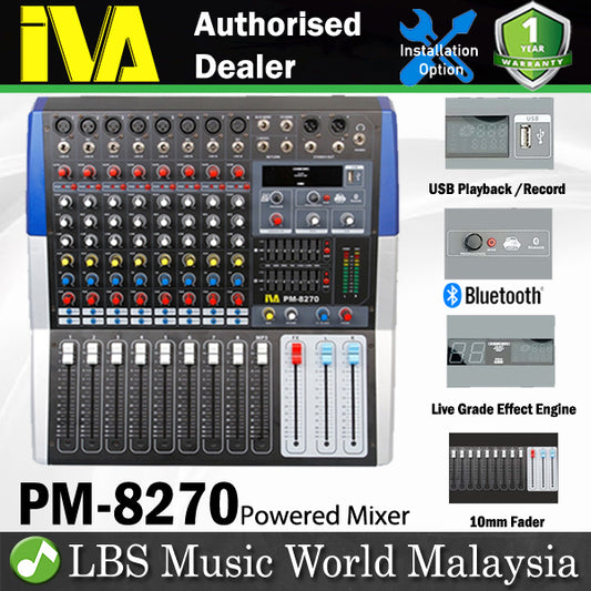 IVA PM-8270 2 X 270 Watt 8 Channel RMS Powered Mixer with USB, Bluetooth and Effect (PM8270)