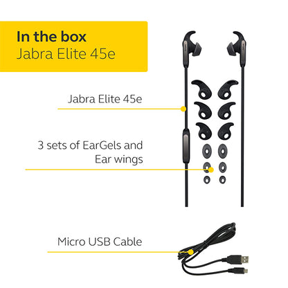 Jabra Elite 45e Wireless Bluetooth In Ear Headphone Headset Sport Music Calls Earphones (Headphones)