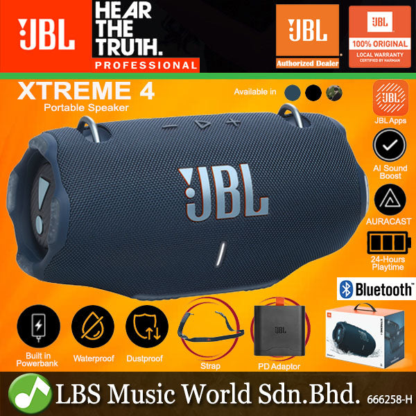JBL Xtreme 4 Portable Rechargeable Bluetooth Speaker with Shoulder Strap and Built in Powerbank