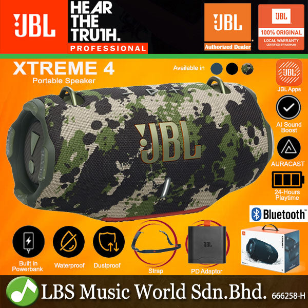 JBL Xtreme 4 Portable Rechargeable Bluetooth Speaker with Shoulder Strap and Built in Powerbank