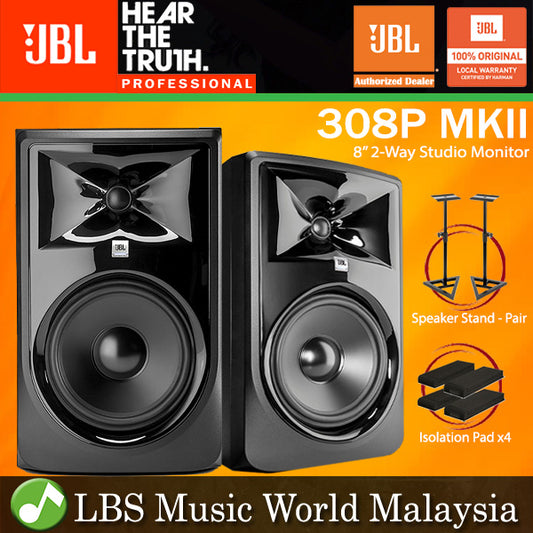 JBL 308P MKII 8 Inch Two Way Powered Studio Monitor Speaker with Isolation Pad (308 P)