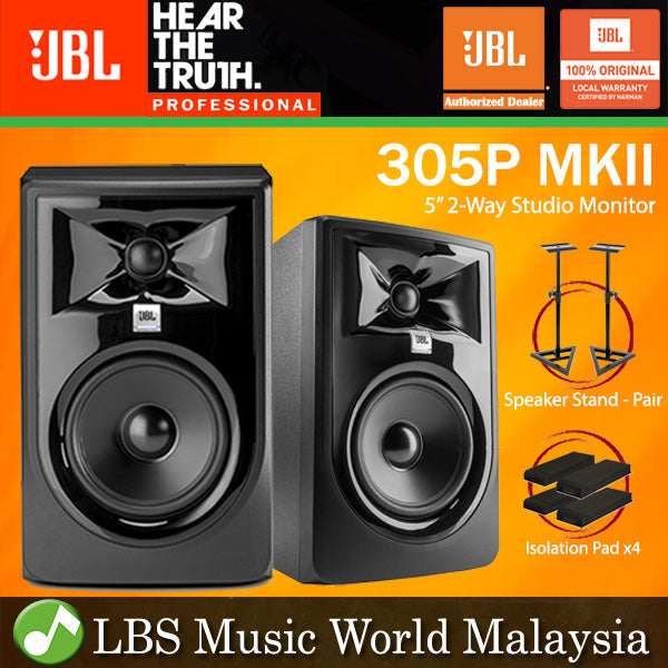 JBL 305PMKII 5 Inch Two Way Powered Studio Monitor Speaker with Isolation Pad