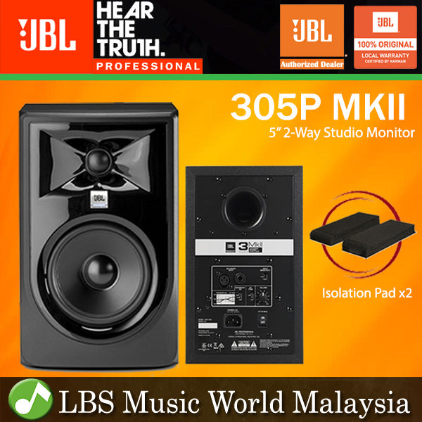 JBL 305PMKII 5 Inch Two Way Powered Studio Monitor Speaker with Isolation Pad