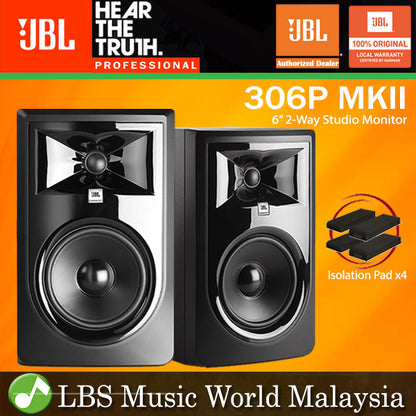 JBL 306P MKII 6 Inch Two Way Powered Studio Monitor Speaker with Isolation Pad (306 P)