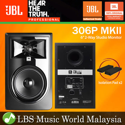 JBL 306P MKII 6 Inch Two Way Powered Studio Monitor Speaker with Isolation Pad (306 P)