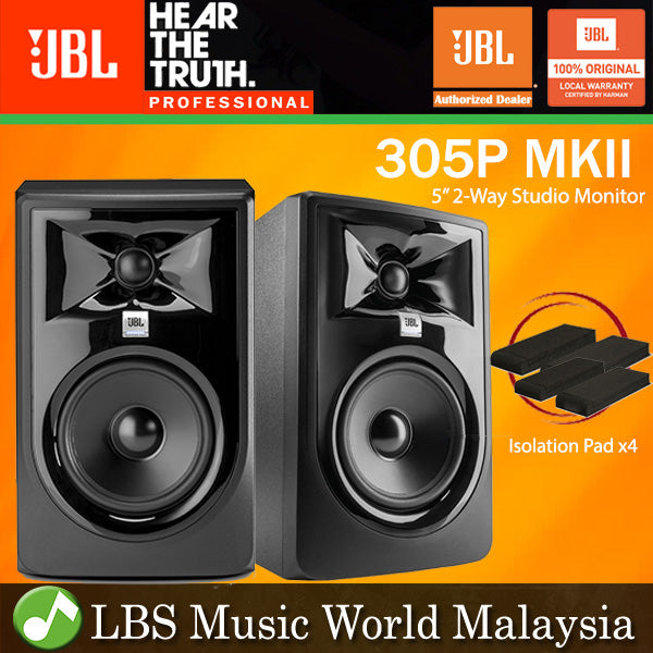 JBL 305PMKII 5 Inch Two Way Powered Studio Monitor Speaker with Isolation Pad