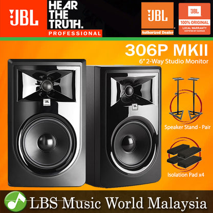 JBL 306P MKII 6 Inch Two Way Powered Studio Monitor Speaker with Isolation Pad (306 P)