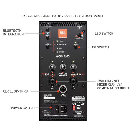 JBL EON610 1000W 10 Inch Two Way Multipurpose Powered Speaker with Bluetooth (EON 610)