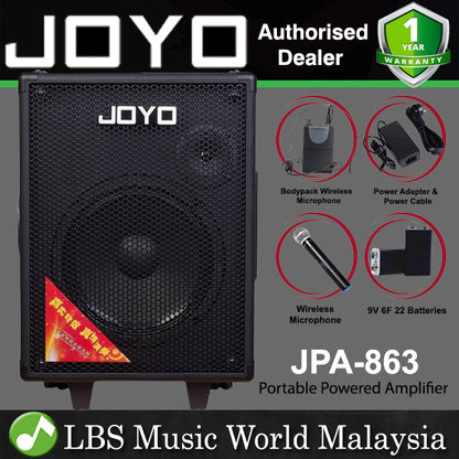 Joyo JPA-863 30W Amplifier Class D Portable Power Speaker Amp with Handheld and Bodypack Wireless Microphone (JPA863 JPA 863)