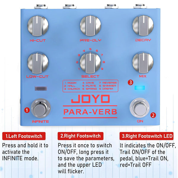 JOYO R-31 PARA-VERB Stereo Reverb Guitar Effect Pedal (R31)