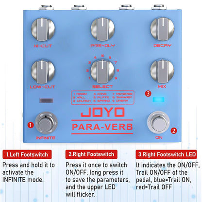 JOYO R-31 PARA-VERB Stereo Reverb Guitar Effect Pedal (R31)