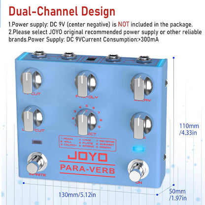 JOYO R-31 PARA-VERB Stereo Reverb Guitar Effect Pedal (R31)