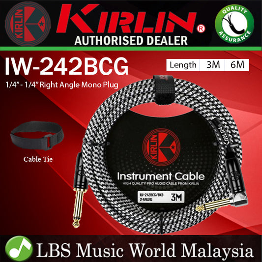 Kirlin IW-242BCG/BKB Original Gold Tip Woven Instrument Cable for Electric Acoustic Guitar Keyboard Bass Amplifier - Black White