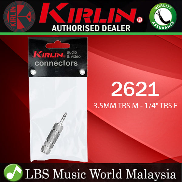 Kirlin 2621 Adapter 3.5mm TRS Male to 1/4 Inch Female Nickel Plated Instrument Audio Jack Converter - Each
