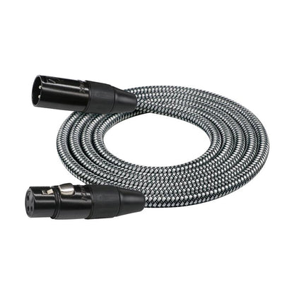 Kirlin MWC-270PB BKA 3 Pin Metal Connector XLR Male to XLR Female Woven Microphone Mic Cable - Black Silver