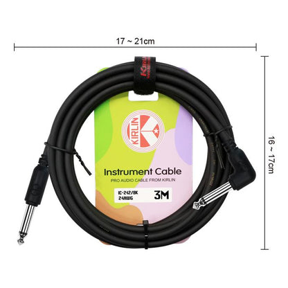 Kirlin Cable IC-242 6 Meter Mono Right Angle L Plug Instrument Cable For Electric Acoustic Bass Guitar Speaker Amp Keyboard Drum Amplifier - Black