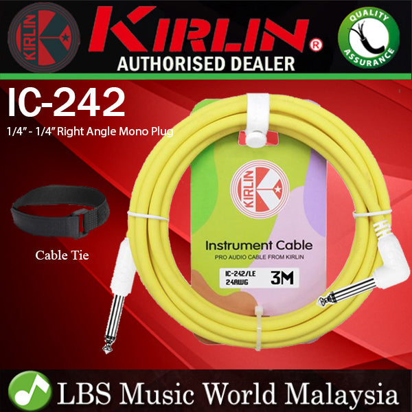 Kirlin Cable IC-242 3 Meter Mono Right Angle L Plug Instrument Cable For Electric Acoustic Bass Guitar Speaker Amp Keyboard Drum Amplifier