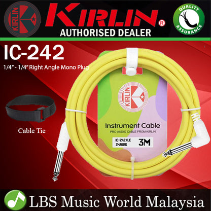 Kirlin Cable IC-242 3 Meter Mono Right Angle L Plug Instrument Cable For Electric Acoustic Bass Guitar Speaker Amp Keyboard Drum Amplifier