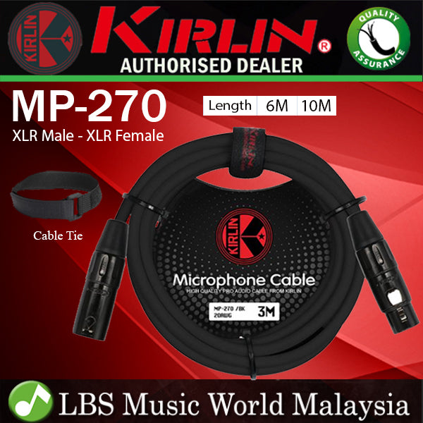 Kirlin MP-270 3 Pin Metal Connector XLR Male to XLR Female Original Microphone Mic Cable - 6M / 10M