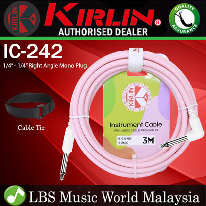 Kirlin Cable IC-242 3 Meter Mono Right Angle L Plug Instrument Cable For Electric Acoustic Bass Guitar Speaker Amp Keyboard Drum Amplifier