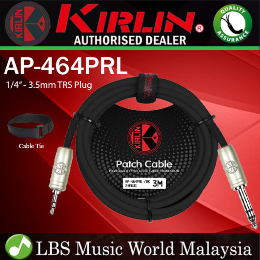 Kirlin AP-464PRL 3 Meter 1/4 Inch to 3.5mm TRS Balance Stereo Audio Cable for Headphone Speaker or Interface - Black