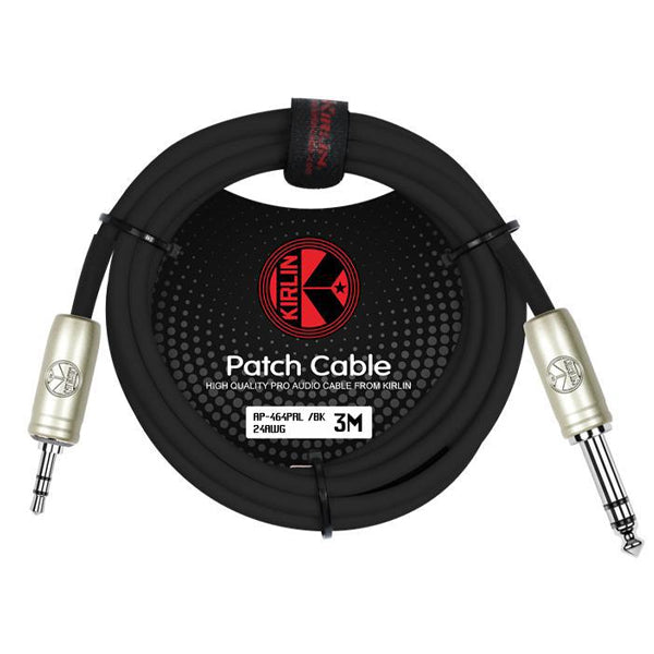 Kirlin AP-464PRL 3 Meter 1/4 Inch to 3.5mm TRS Balance Stereo Audio Cable for Headphone Speaker or Interface - Black