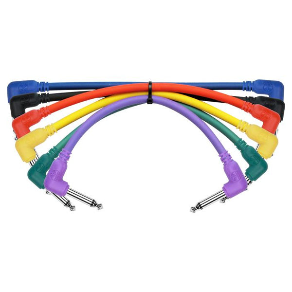 Kirlin I6-243 /6 6 Inch Colorful Patch Cable Right Angle L Mono Plug For Electric Guitar Effect Pedal - 6 Pack