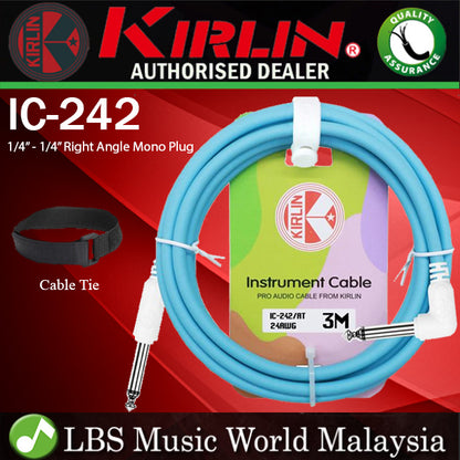 Kirlin Cable IC-242 3 Meter Mono Right Angle L Plug Instrument Cable For Electric Acoustic Bass Guitar Speaker Amp Keyboard Drum Amplifier