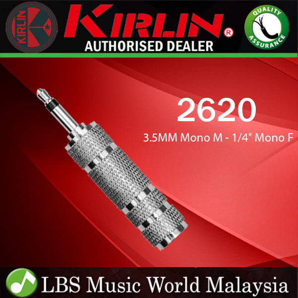 Kirlin 2620 Adapter 3.5mm Mono Male to 1/4 Inch Female Nickel Plated Instrument Audio Jack Converter - Each