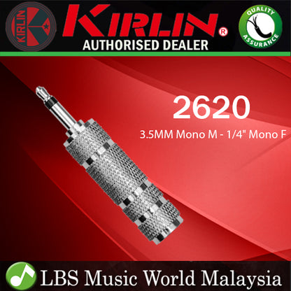 Kirlin 2620 Adapter 3.5mm Mono Male to 1/4 Inch Female Nickel Plated Instrument Audio Jack Converter - Each