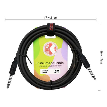 Kirlin Cable IC-241 Mono Instrument Cable For Electric Acoustic Bass Guitar Speaker Amp Keyboard Drum Amplifier - Black