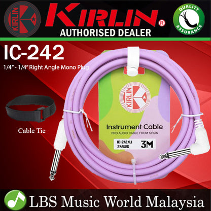 Kirlin Cable IC-242 3 Meter Mono Right Angle L Plug Instrument Cable For Electric Acoustic Bass Guitar Speaker Amp Keyboard Drum Amplifier