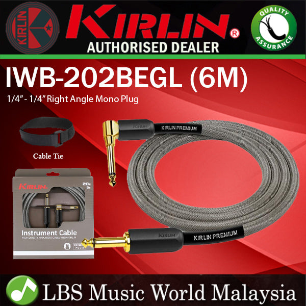 Kirlin IWB-202BEGL 6 Meter Premium Plus Gold Jack Woven Instrument Cable For Electric Acoustic Bass Guitar Speaker Amp Keyboard Drum Amplifier