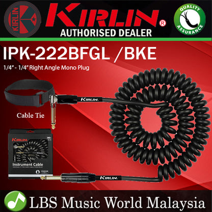 Kirlin IPK-222BFGL /BKE 10 Meter Premium Coil L Right Angle Gold Plated Instrument Cable For Electric Acoustic Bass Guitar - Black