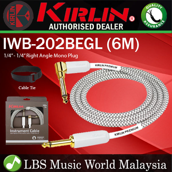 Kirlin IWB-202BEGL 6 Meter Premium Plus Gold Jack Woven Instrument Cable For Electric Acoustic Bass Guitar Speaker Amp Keyboard Drum Amplifier