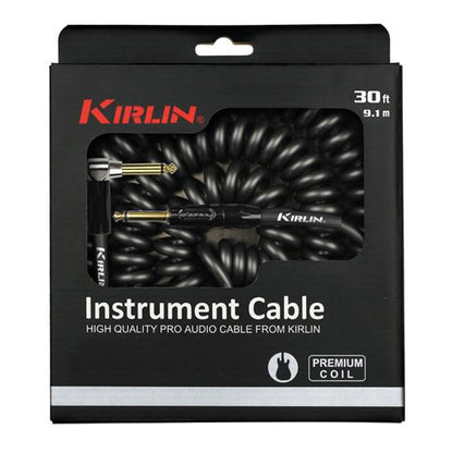 Kirlin IPK-222BFGL /BKE 10 Meter Premium Coil L Right Angle Gold Plated Instrument Cable For Electric Acoustic Bass Guitar - Black