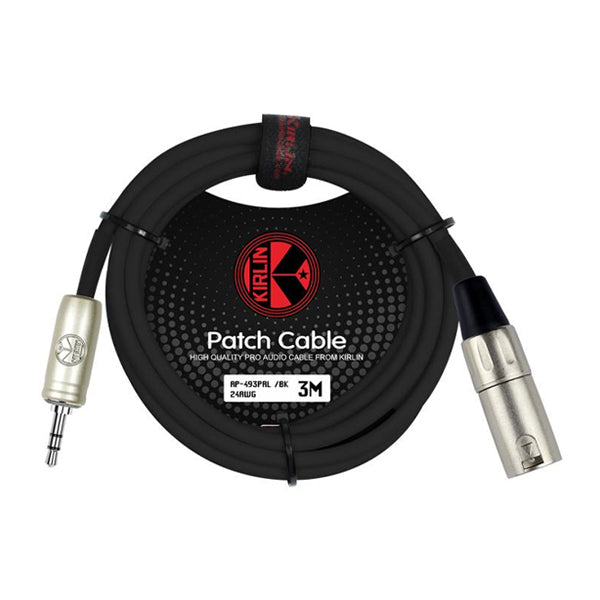 Kirlin AP-493PRL 3 Meter XLR Male to 3.5mm TRS Plug Original Single Patch Microphone Mic Cable - Black