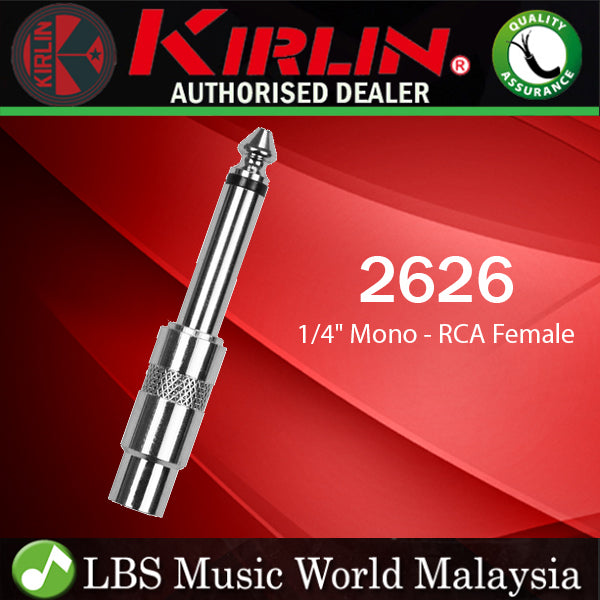 Kirlin 2626 Adapter 1/4 Inch Mono Male to RCA Female Nickel Plated Instrument Audio Jack Converter - Each