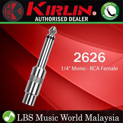 Kirlin 2626 Adapter 1/4 Inch Mono Male to RCA Female Nickel Plated Instrument Audio Jack Converter - Each