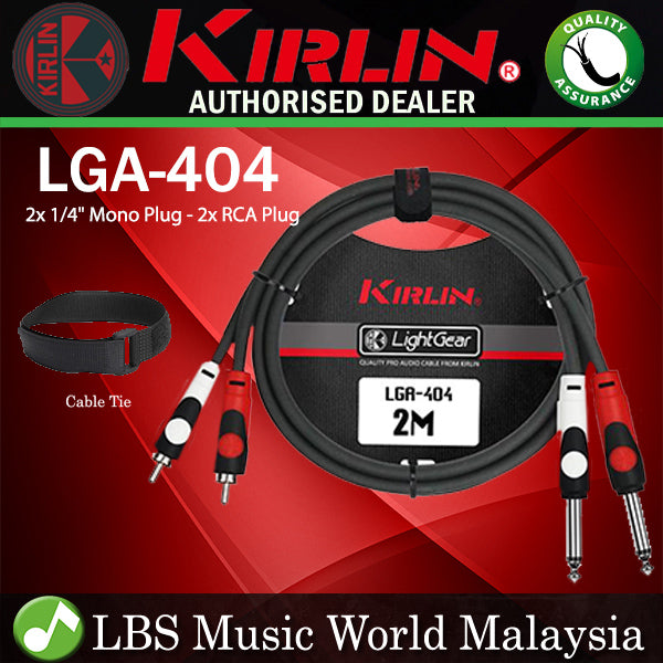 Kirlin LGA-404 2 Meter Dual RCA To 1/4 Inch Mono Plug LightGear Dual Patch interconnect Cable Adapter Black
